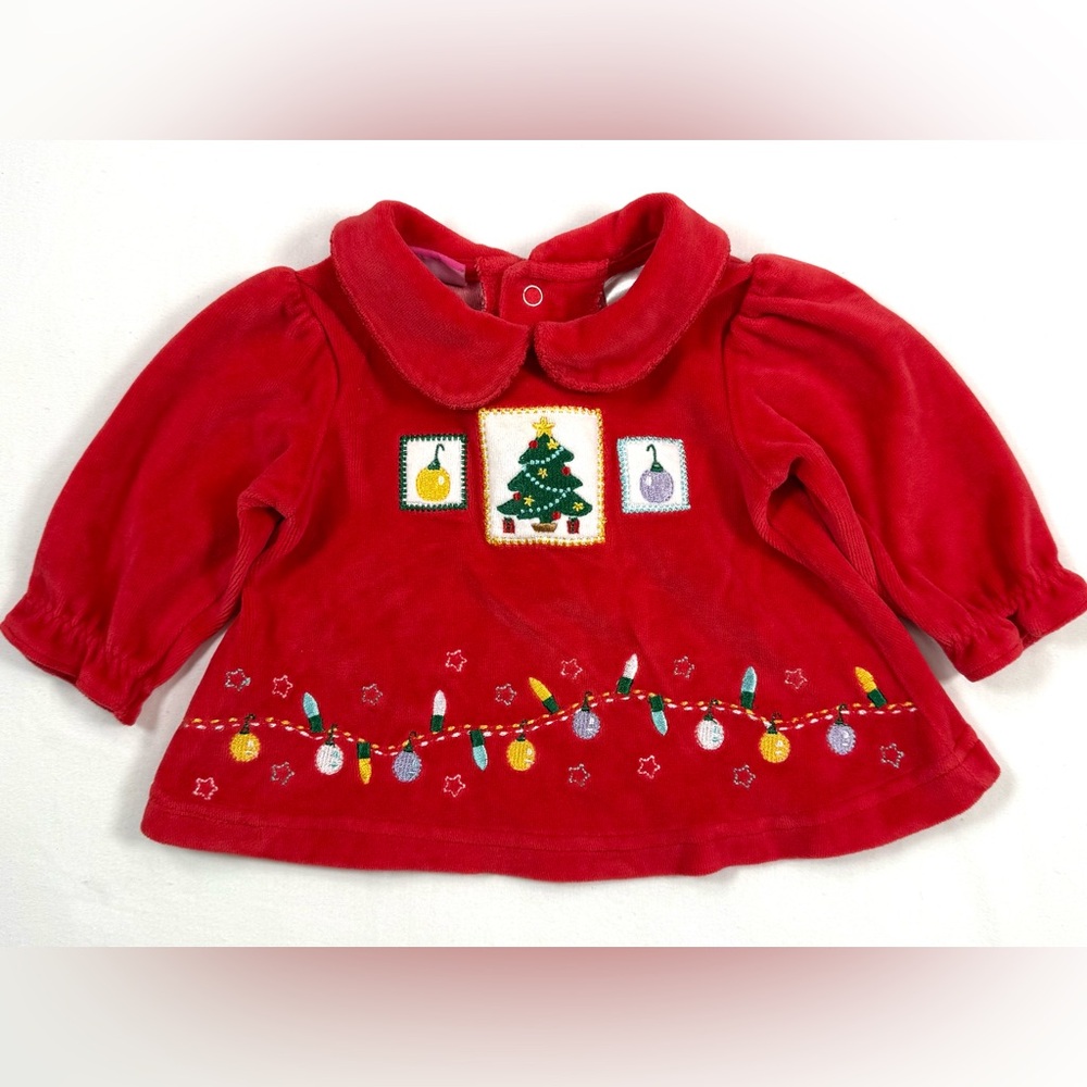 THE MAYFAIR COMPANY Baby Girl Christmas Velour Embroidered Top 0-3 m Peter Pan